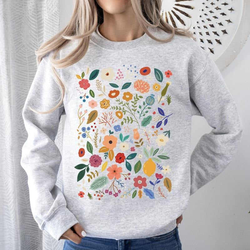 Colorful Delicate Floral Pattern, Leaves, Flowers Sweatshirt T-Shirts, Hoodie | HypeCrazeTee.com