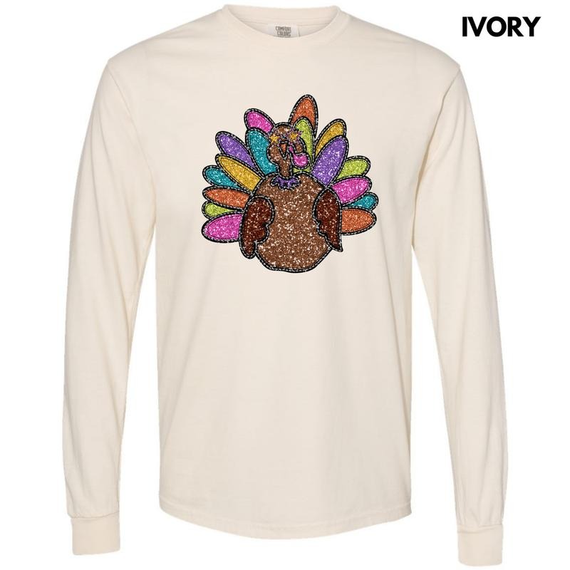 Colorful Turkey FAKE Glitter Long Sleeve Comfort Colors T-Shirt 'NLB' Hoodie, Sweatshirt | HypeCrazeTee.com