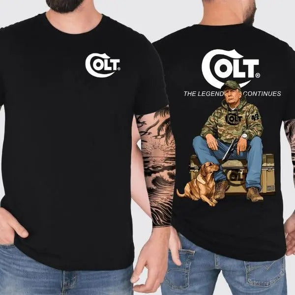 Colt Revolver Trump Hunting 2 Sided TShirt, Gun Lover, Tactical Gear, Unisex Short Sleeve Casual Cotton, Casual Top...