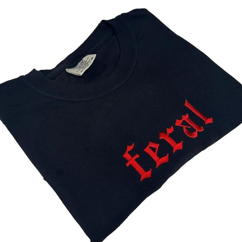 Comfort Colors - RED Feral Embroidered T-shirt Hoodie, Sweatshirt | HypeCrazeTee.com