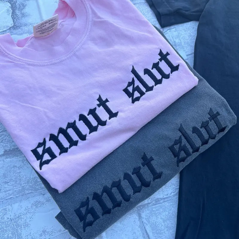 Comfort Colors - Smut Slut Embroidered Dark Romance Tee Casual Top Womenswear T-Shirt Hoodie, Sweatshirt | HypeCrazeTee.com