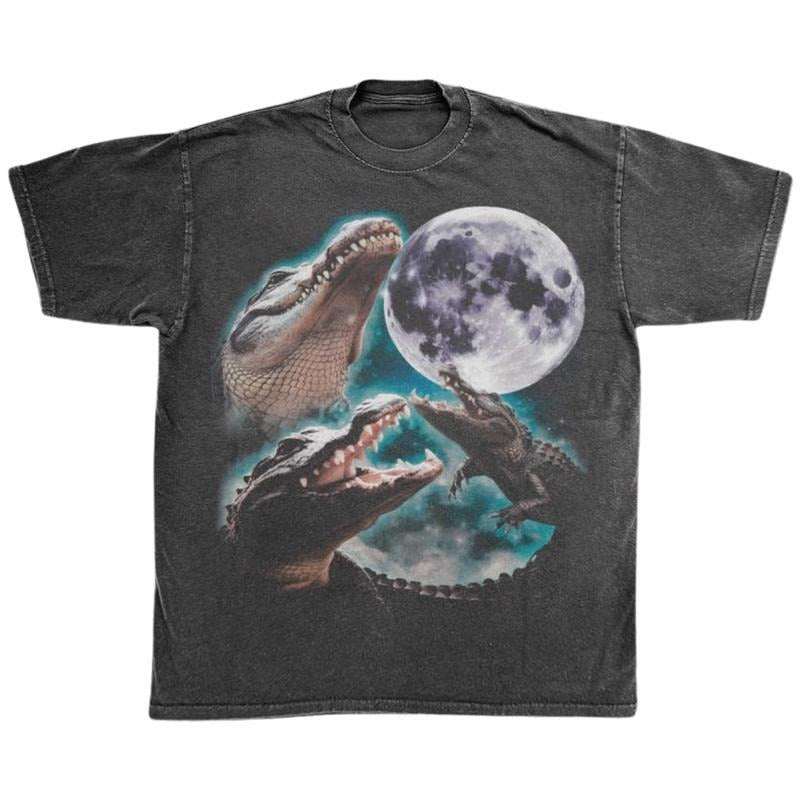 Comfort Colors  Three Alligator Moon Shirt Funny Meme Tee Vintage Moonlit Reptile Gift for Men Women Unisex Grunge...