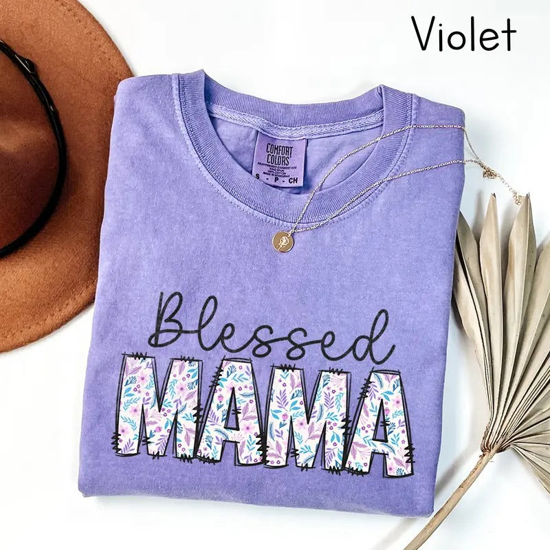 Comfort Colors Blessed Mama T-shirt, Floral Mama Shirt, Cute Mom Tee, Mothers Day Gift for Mom Hoodie, Sweatshirt