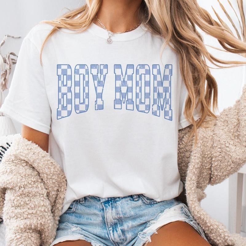 Comfort Colors Blue Mama coquette tshirt, mama of a son checkered tshirt multiple color options, cute mama t-shirts...