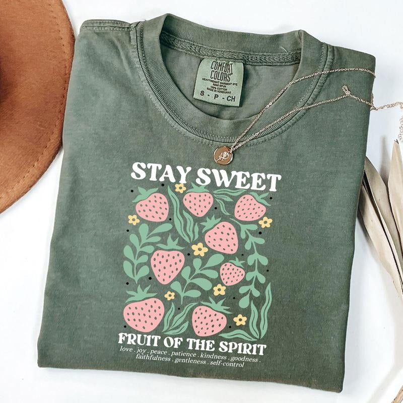 Comfort Colors Boho Christian Strawberry Shirt Fruits Spirit Bible Verse Shirt Retro Jesus Cottagecore Shirt T-Shirts, Hoodie, Sweatshirt