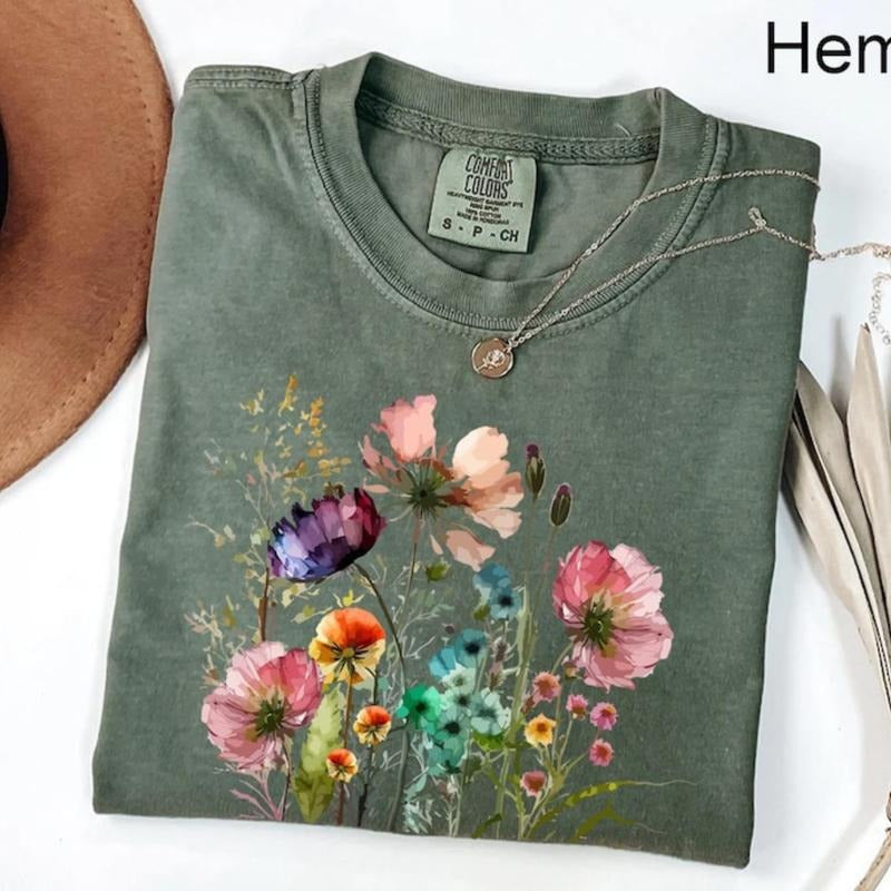 Comfort Colors Boho Cottagecore Tshirt, Vintage Pressed Flowers Shirt, Floral,Trendy Shirts,Unisex Shirt,  funny graphic...