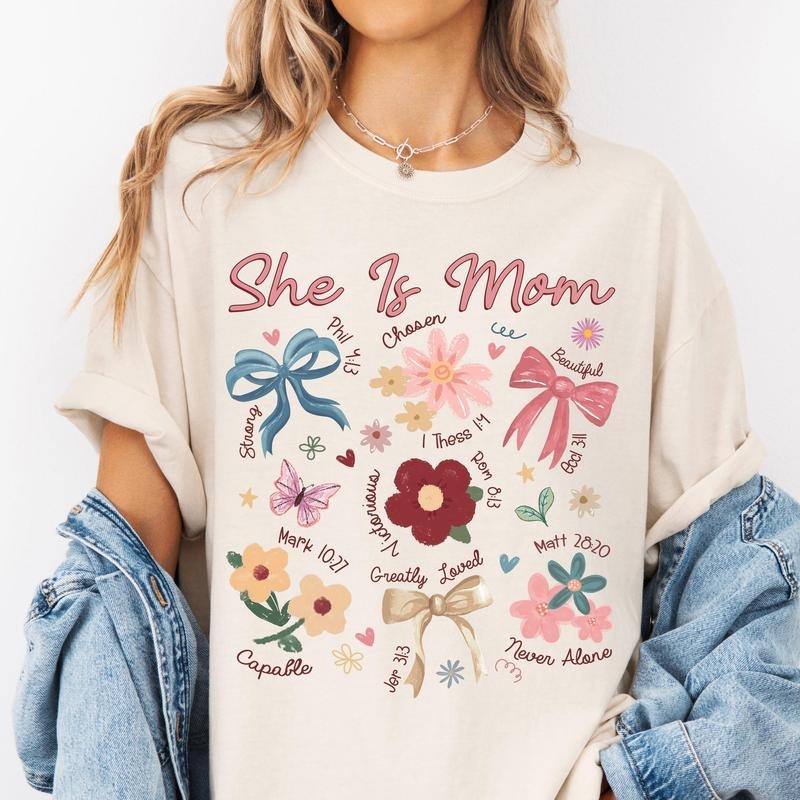 Comfort Colors Boho Floral Mama Mother's Day Shirt- Fitted Women's Basic Crew Neck Tee for Mothers Day