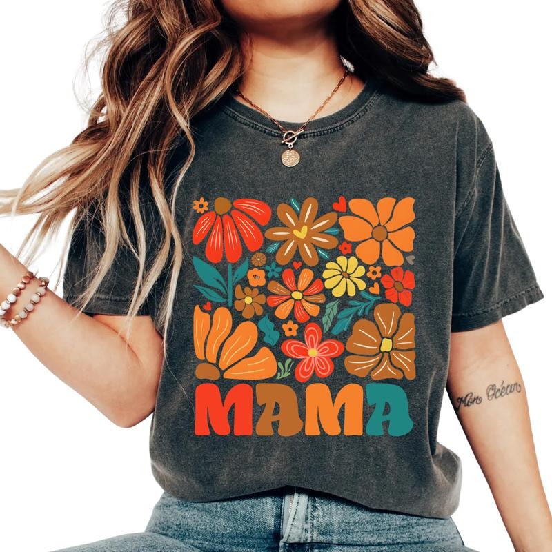 Comfort Colors Boho Flower Mama T-Shirt, Floral Nature-Inspired Mama Shirt, Mother's Day Gift Idea, Cute Gift for Mom and...