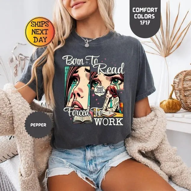 Comfort Colors Born To Read Shirt, Retro Bookish Shirt, Funny Reader Book Addict Tee, Vintage Book Lover Shirt, Librarian...