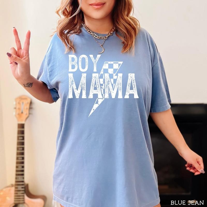 Comfort Colors Boy Mama Checkered Shirt, Retro Checkered Boy Mama Tshirt, Vintage Boy Mama Tee, Lightning Bolt Mama Shirt...