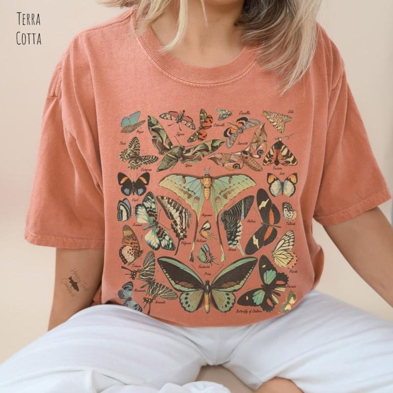 Comfort Colors Butterfly & Moth Shirt, Gift For Her, Nature Lover Tee, Boho Clothing, Botanical Outfit Unisex tee Trendy...