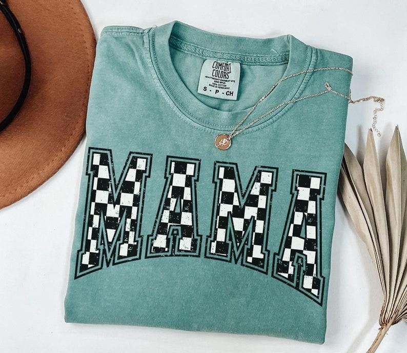 Comfort Colors Checkered Mama Shirt Gift for Mom, Retro Mom Tee, Mother's Day Gift, Vintage Checkered Mama Tshirt,...