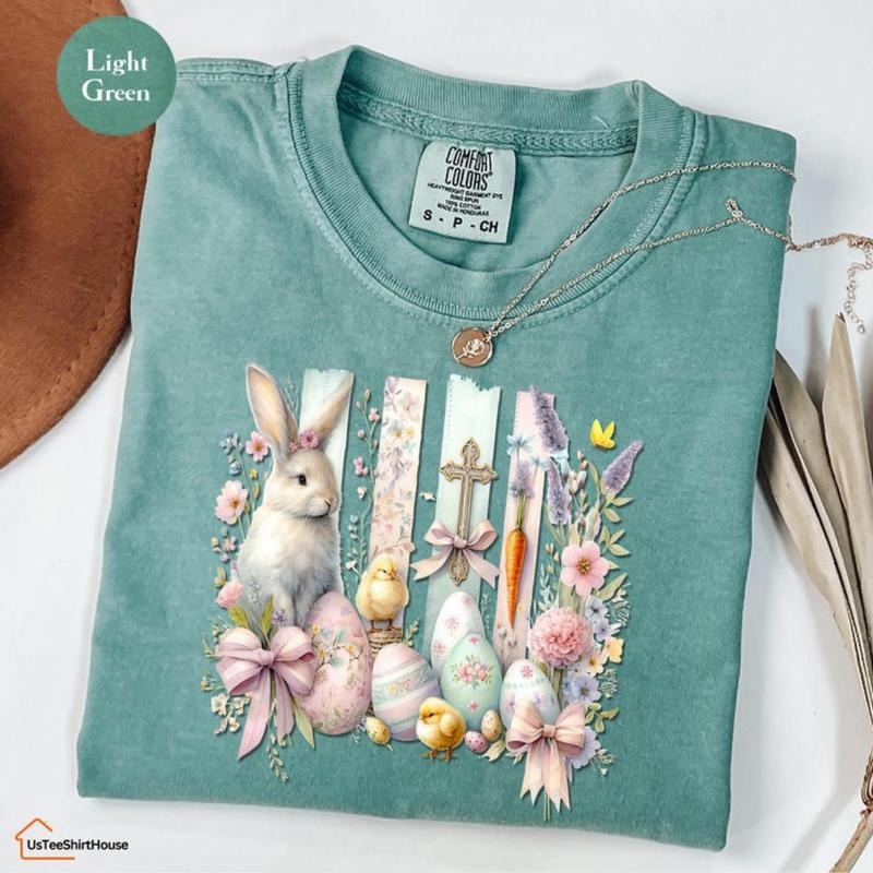 Comfort Colors Cute Floral Easter Bunny T- Shirt, Easter Shirt, Cute Easter Gift, Women Easter Day Tee, Easter Spring...