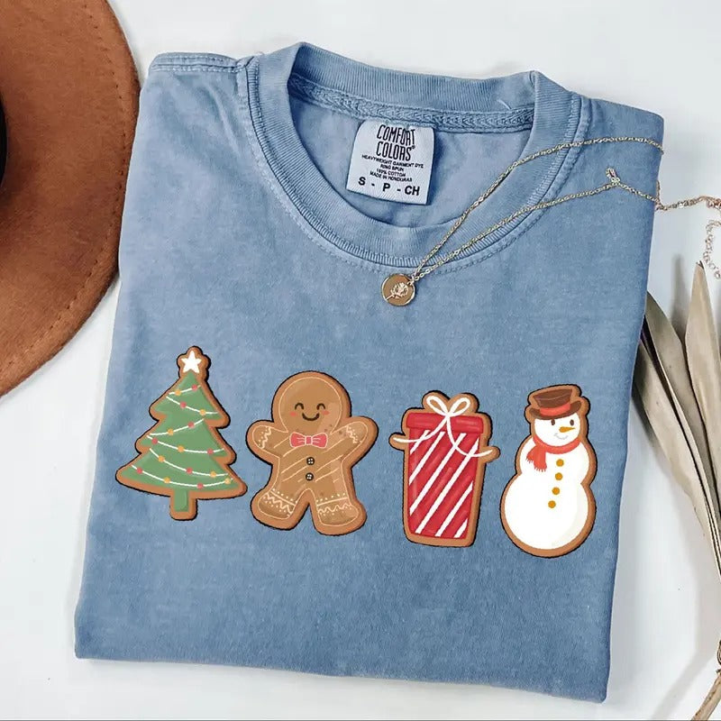 Comfort Colors Cute Gingerbread Cookies Shirt, Womens Christmas T-Shirt, Merry Christmas T-Shirt, Cute Christmas Cookies...