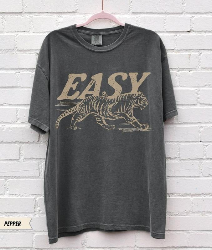 Comfort Colors Easy Tiger T-shirt - Casual Crew Neck, Long Sleeve, Graphic Design, Available in Multiple Colors, Suitable...