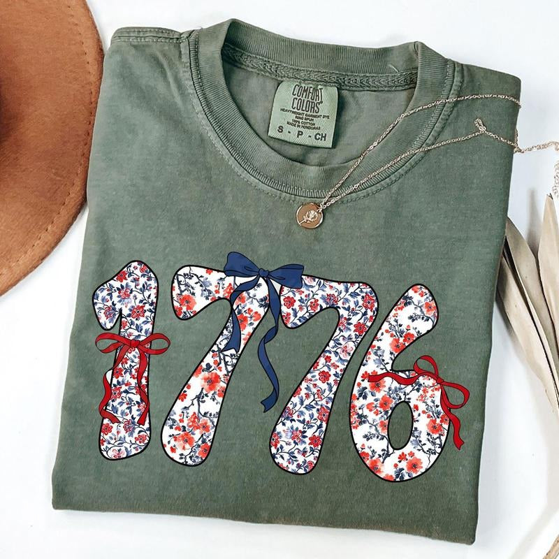 Comfort Colors Floral Coquette 1776 Shirt, Floral America Shirt, 4th of July Shirt, Memorial Day T-Shirt, Patriotic,...