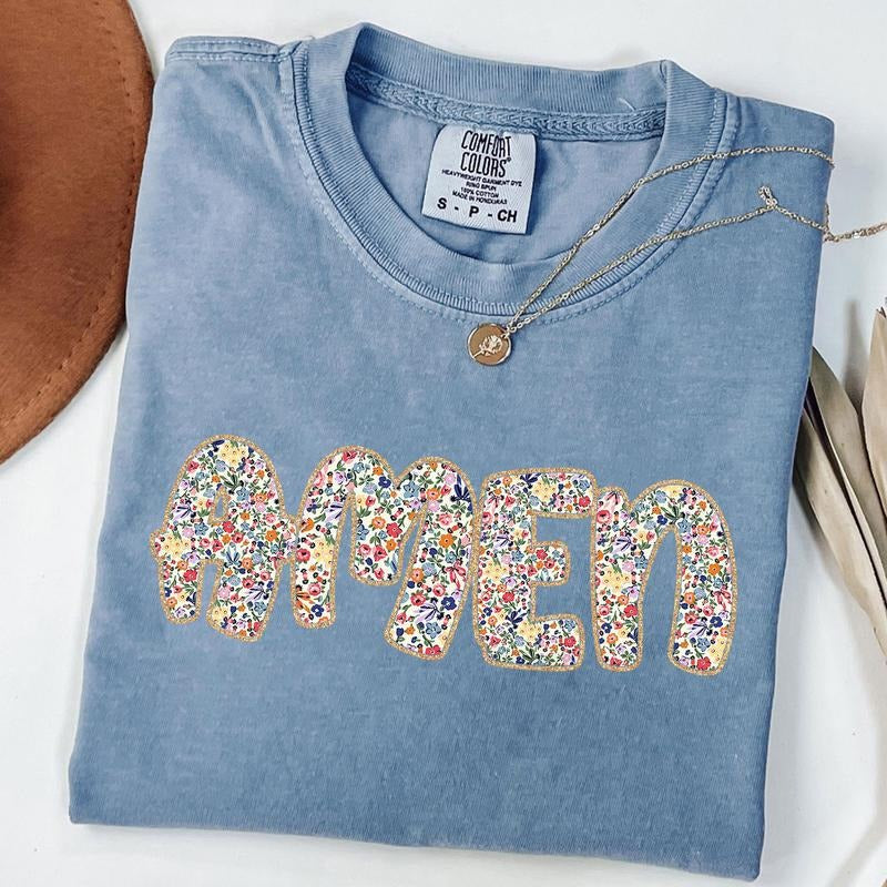 Comfort Colors Floral Glitter Amen Shirt Amen Shirt Preppy Easter Christian Spring Bible Verse T-Shirts, Hoodie, Sweatshirt