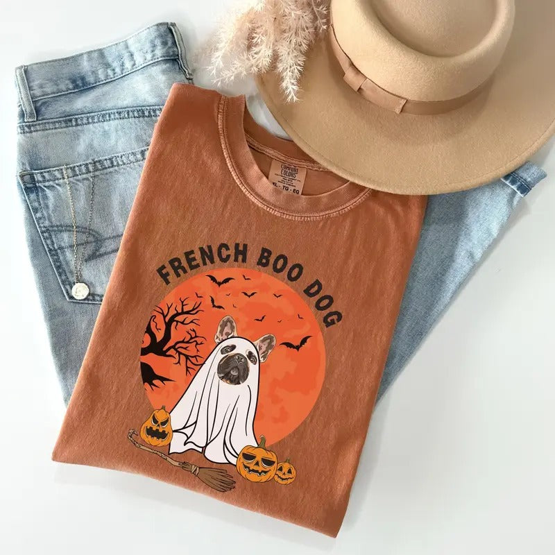 Comfort Colors French Bulldog Halloween Shirt, Frenchie Halloween Shirt, Ghost Dog Shirt, Bulldog Halloween Shirt, Dog...