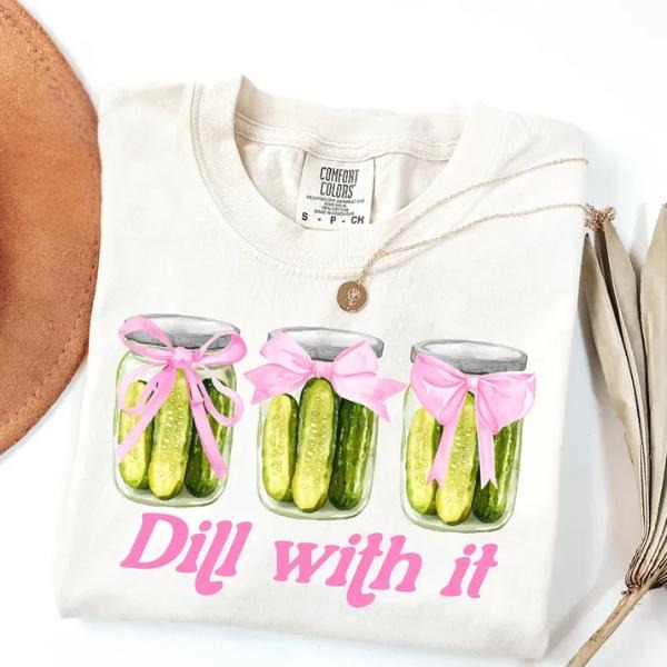 Comfort Colors Funny Dill With It Pickle Shirt, Cute Pickle Lovers Tee, Coquette Pickle Jars T-Shirt, Cute Women Shirt,...