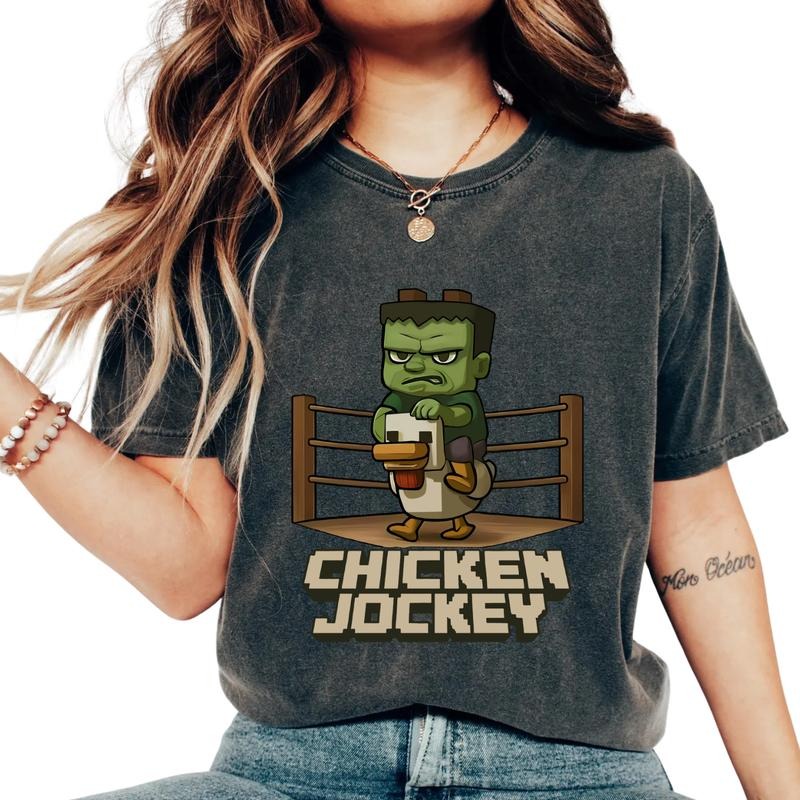 Comfort Colors Graphic Chicken Jockey T-Shirt, Casual Oversized Style for Gamers & Trendsetters, Comfortable Womenswear...