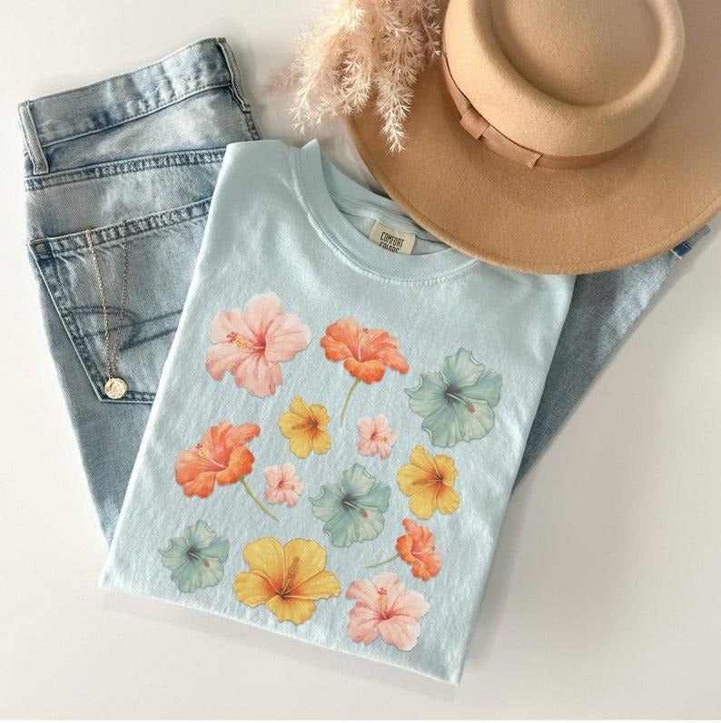 Comfort Colors Hibiscus Flower Tshirt, Aloha Hawaii Shirt, Beach Summer Tee, Cottagecore Shirt Hoodie, Sweatshirt