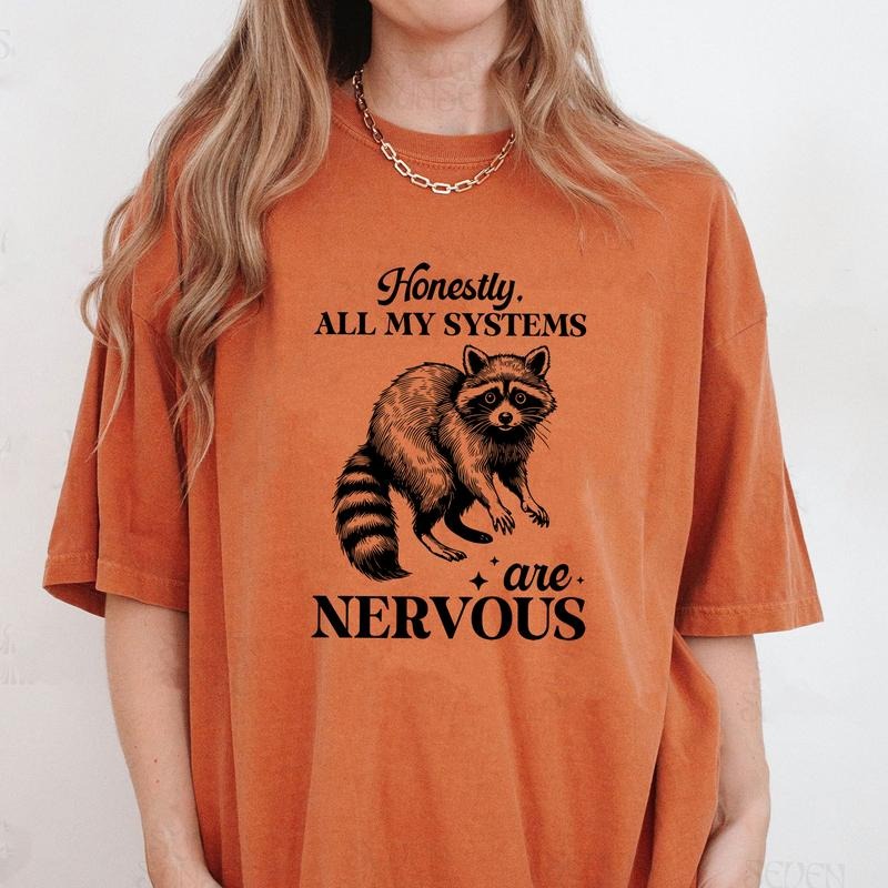 Comfort Colors Honestly All My Systems Are Nervous Shirt, Vintage Funny Raccoon Shirt, Sarcastic T-Shirt, Raccoon Gifts,...