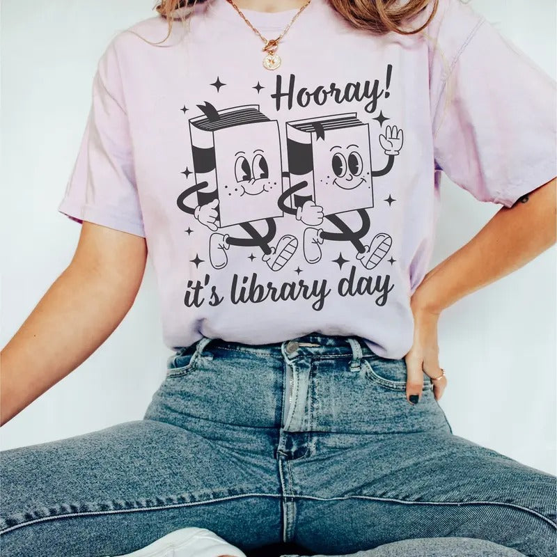 Comfort Colors Hooray It's Library Day Shirt, Comfort Colors Reading Shirt, Library Shirt, Funny Book Shirt, Bookish...
