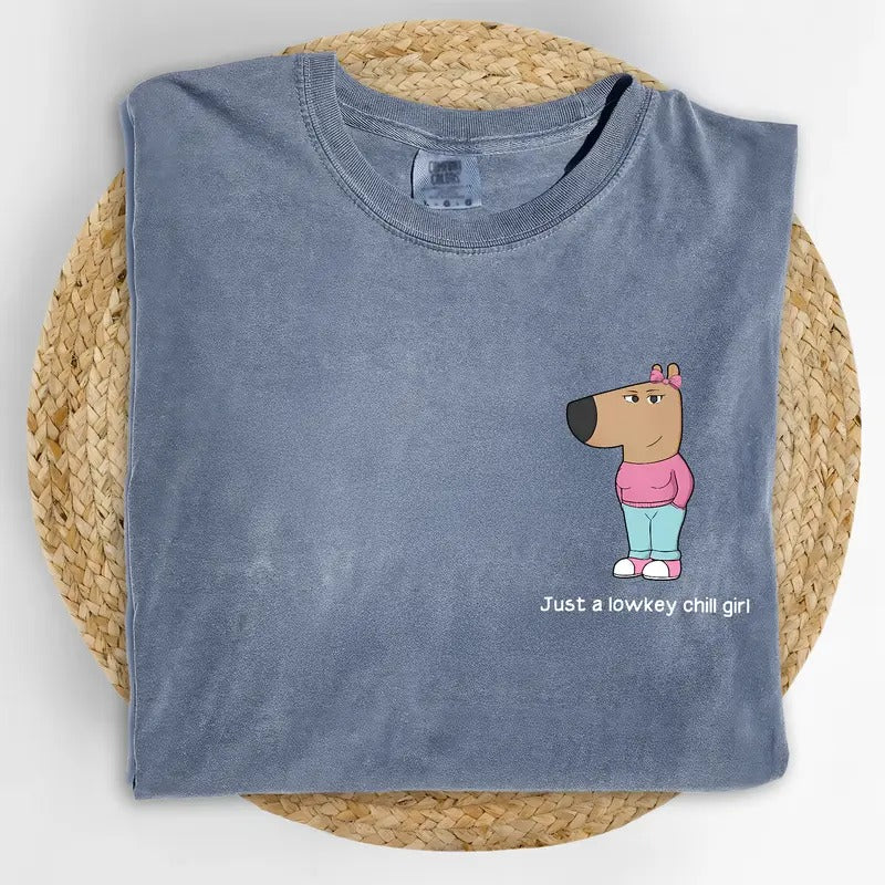 Comfort Colors Just A Lowkey Chill Girl Shirt for Women, Funny Dog Meme Tee, Girly Coquette Bow Dog Tshirt, Chill Girl...