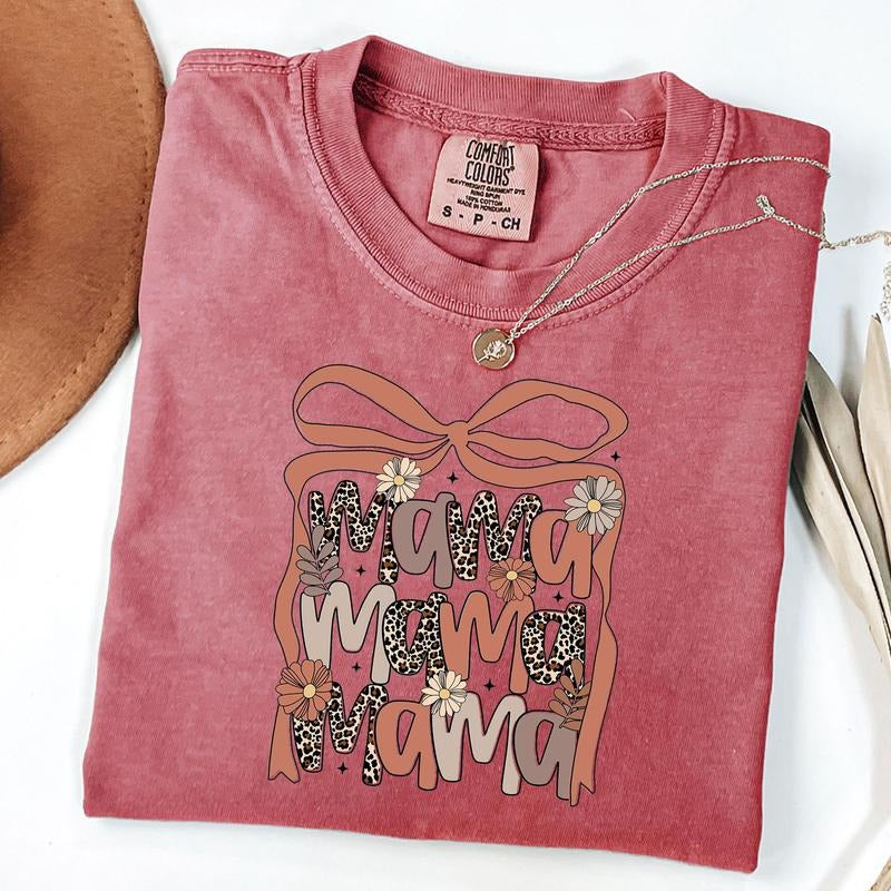 Comfort Colors Leopard Mama Flower Coquette Shirt, Retro Mama Shirt, Boho Floral Mama, Mother's Day Gift, Unisex T-Shirt...