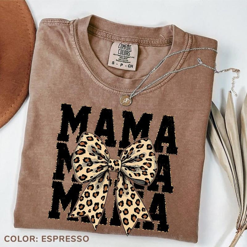 Comfort Colors Leopard Print Mama Shirt, Coquette Cheetah Bow Mom Tee, Trendy Wild Mama Graphic T-Shirt, Animal Print Mom...