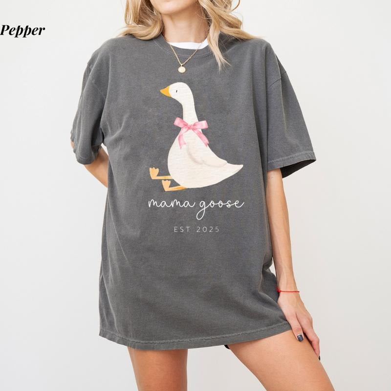 Comfort Colors Mama Goose T-Shirt, Silly Goose Mom Shirt, Cute Pregnancy Reveal Gift, Ultra Soft Cotton Tee, Everyday...