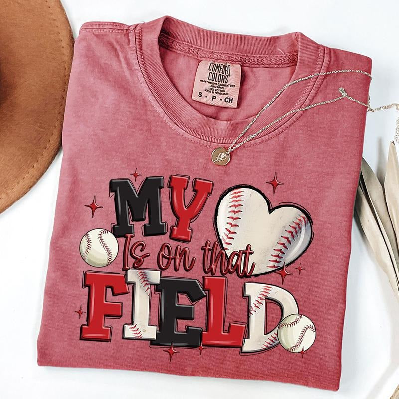 Comfort Colors My Heart Is on That Field Shirt, Baseball Mama Shirt, Baseball Mom Life T-shirt Hoodie, Sweatshirt