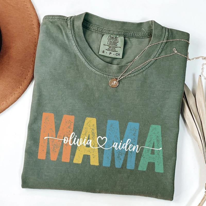 Comfort Colors Personalized Mama T-Shirt | Custom Name T-Shirt for Mom | Gift for Mother's Day | Customizable Family...
