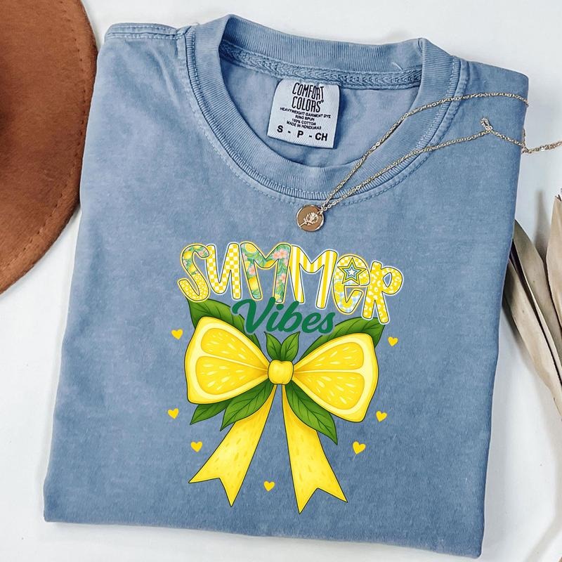 Comfort Colors Preppy Summer Vibes Shirt, Lemon Bow T-Shirt, Coquette Lemon T-Shirt, Cute Summer Shirt, Everyday, Unisex...