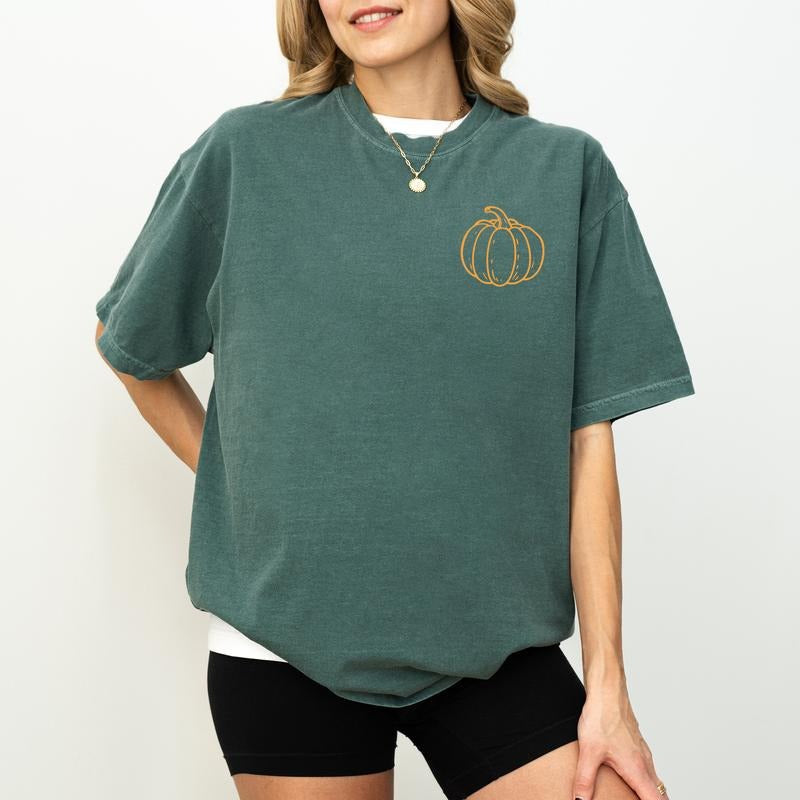 Comfort Colors Pumpkin Shirt, Pumpkin Outline T-shirt, Simple Fall Pumpkin Tee, Aesthetic Vintage Pumpkin Tops, Basic...