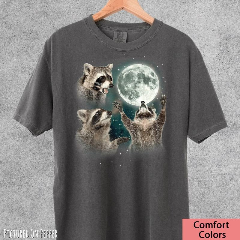 Comfort Colors Retro Raccoon Moon T-shirt, Three Raccoons Vintage Shirt, Raccoon Lovers T Shirt, Funny Raccoon Tee,...