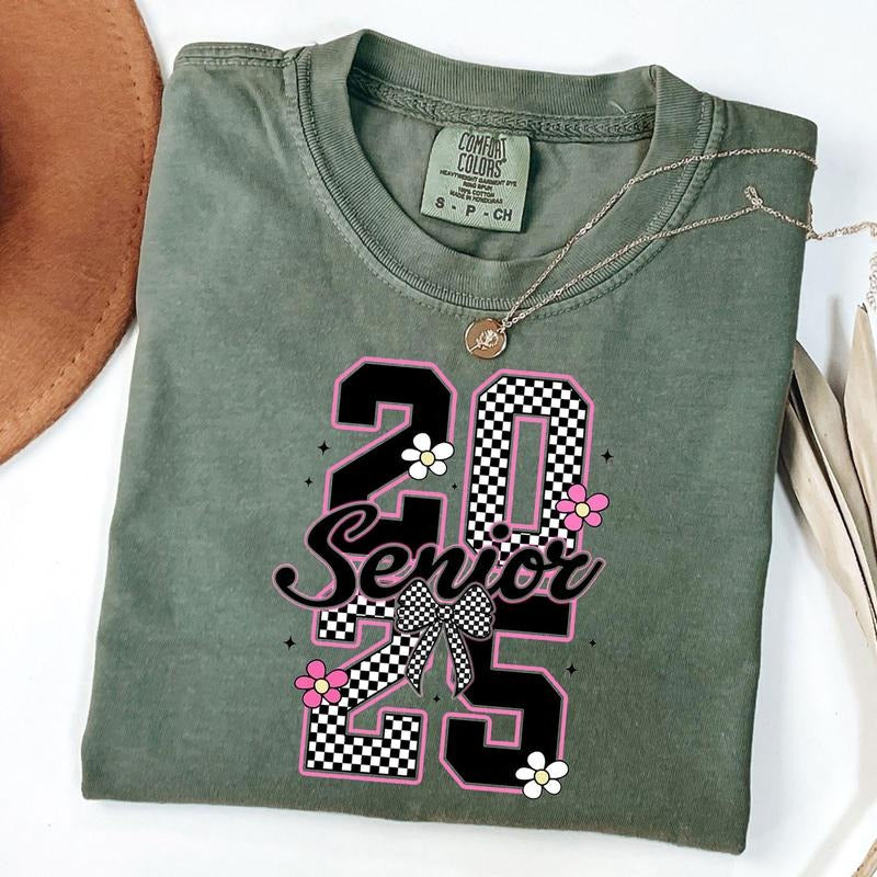 Comfort Colors Retro Senior 2025 Shirt, Class Of 2025 Tee, Graduation T-Shirt, Checkered Senior Shirt, High School Senior...