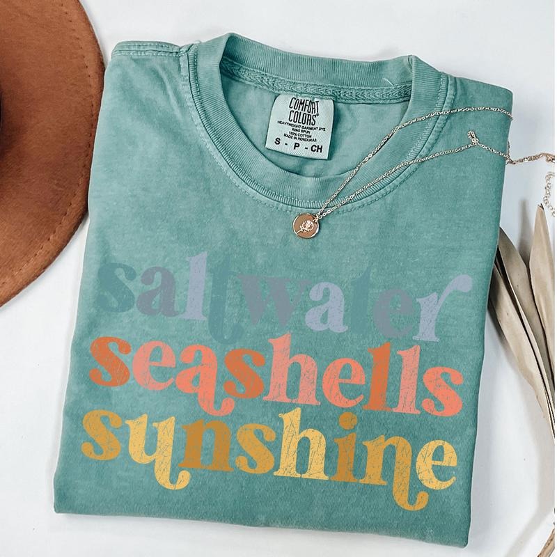 Comfort Colors Saltwater Seashells Sunshine Shirt, Summer Vibes Shirt, Beach Tee, Summer Trip T-Shirt, Vacation T-shirt...