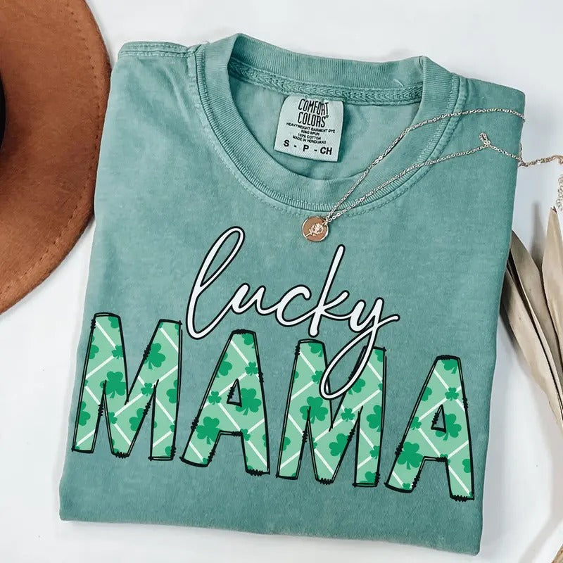 Comfort Colors St. Patrick's Day Mom Shirt, Lucky Mama Tee, Trendy Mom T-shirt, Women's Shamrock Mom Shirt, Gift for Mom...