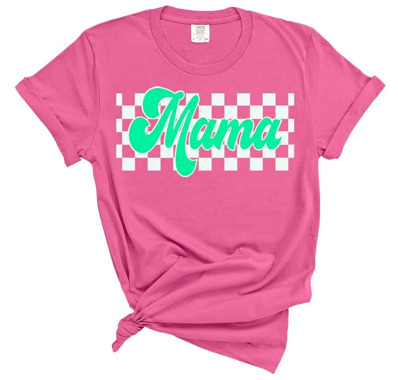 Comfort Colors Tee Mama Checkered Design - Mama Tshirt
