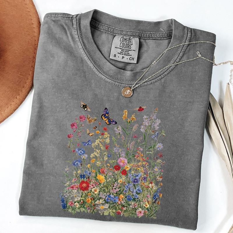 Comfort Colors Vintage Floral Shirt, Wildflower Graphic Tee, Garden Lover Shirt, Spring Bloom T-Shirt Hoodie, Sweatshirt