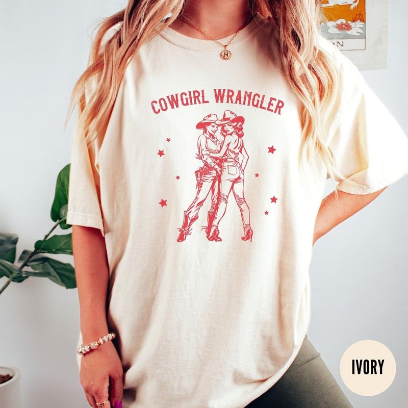 Comfort Colors Vintage Lesbian Cowgirl T-Shirt, Femme Pride T-Shirt, Subtle Bi Pride Lesbian Girlfriend Gift, WLW Tee,...