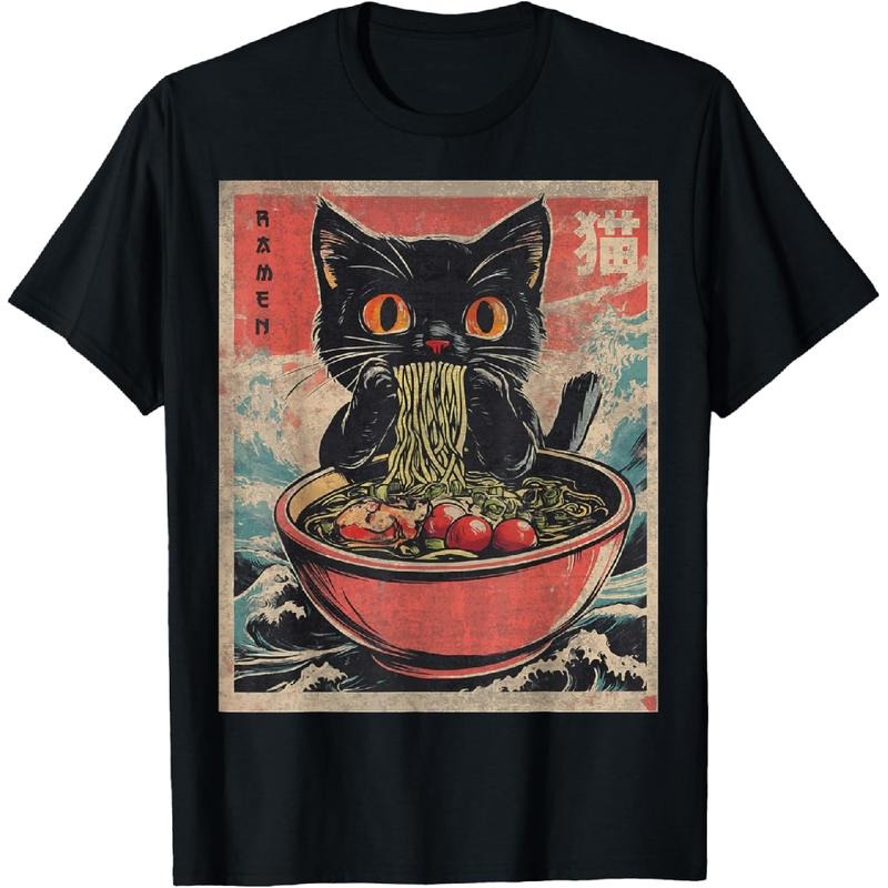 Comfort Cotton Cat Ramen Japanese Funny Graphic Tees Kawaii Cat Anime Gifts T-Shirt Hoodie, Sweatshirt | HypeCrazeTee.com