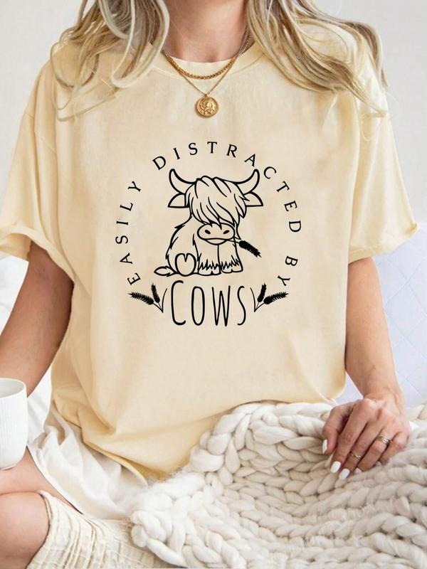 Comfortable Cow Themed Shirt, Fun Farm Animal Top, Humorous Slogan Tee, Casual Loose-Fitting Short Sleeve, Perfect for...