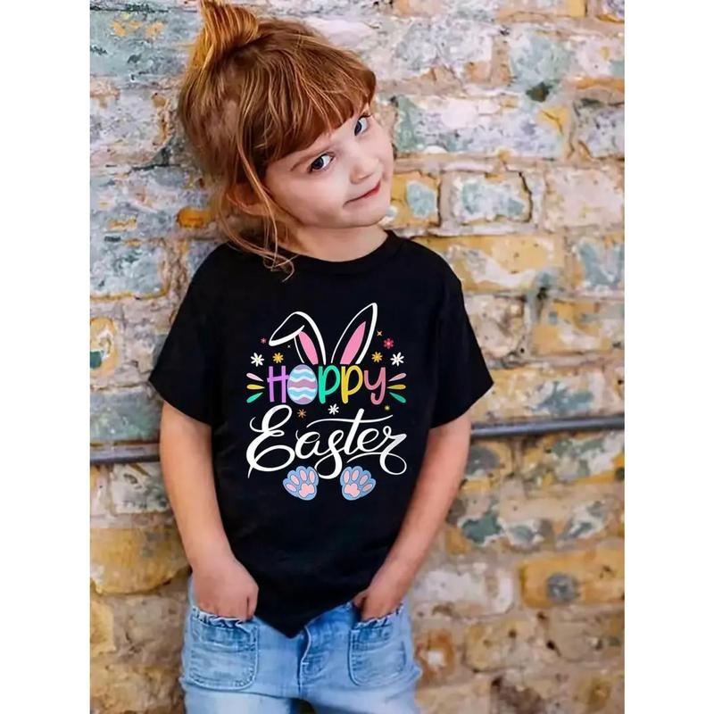 Comfy 100% Cotton "Happy Easter" Girls' T-Shirt with Bunny Ears & Paw Print