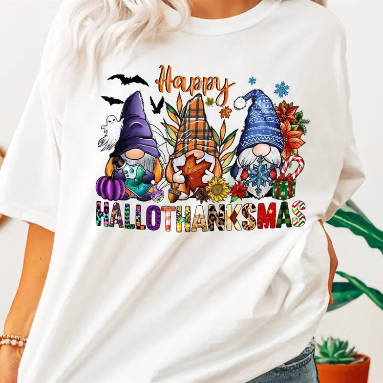 Comfy Hallothanksmas Shirt: Perfect for Gnome Lovers During the Spooky Season Hoodie, Sweatshirt | HypeCrazeTee.com