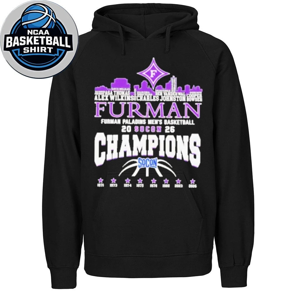 Congrats Furman Paladins Champions 2026 SoCon Men’s Basketball 8X City Skyline Logo Shirt