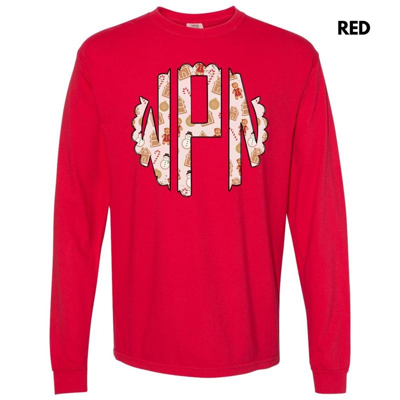 Cookie Christmas Monogram Long Sleeve Comfort Colors T-Shirt 'NLB' Hoodie, Sweatshirt | HypeCrazeTee.com