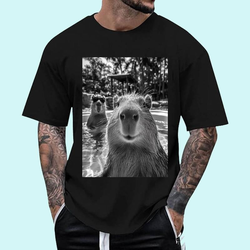 Cool Capybara Selfie T-Shirt | Tee For Men and Women, Unisex Cotton Hoodie, Sweatshirt | HypeCrazeTee.com