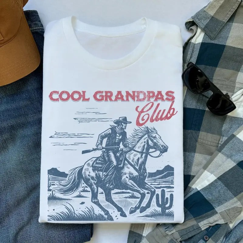 Cool Grandpas Club Shirt, Retro Cowboy T-Shirt, Funny Papa Shirt, Gift for Grandad, Father's Day Gift Hoodie, Sweatshirt